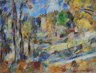 Manfred Henninger, 1894 Backnang-1986 Stuttgart, Herbstliche Landschaft mit Bäumen, Öl/Lwd, rechts unten signiert und dat. 1977, ca. 65x85cm, R.ca. ...