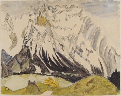 Erich Heckel, 1883 Döbeln-1970 Hemmenhofen, Gebirgsstock, links unten so betitelt, Aquarell über Kohle, rechts unten signiert und dat. 1924, ca. ...