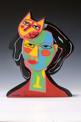 Corneille, 1922-2010, Holzskulptur, bunt gefaßt, signiert und num. 46/99, H. ca. 35 cm