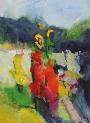 Klaus Fußmann, geb. 1938 Velbert, Blumengarten 2003, Gouache und Aquarell, rechts unten signiert und dat., ca. 76x56cm, u.Gl., R. ca. 100x84cm