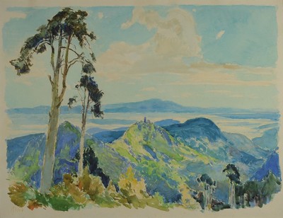 Karl Graf, 1902 Rothenburg o.d.Tauber-1986 Speyer, Studium in Nürnberg u. Berlin, "Maler der Weinstraße", Südpfälzer Landschaft, Blick ...