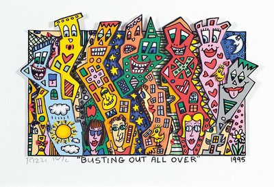 James Rizzi, 1950-2011, "Busting out all over", 3D-Konstruktion, handsign., dat. 1995, num., unter Glas gerahmt, gesamt ca. 46x54 cm