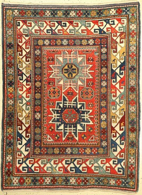 Antiker Lesgi Kazak, Kaukasus, Ende 19 Jhd., Wolle geknüpft auf Wolle, ca. 200 x 147 cm, EHZ: 3(gleichmäßig niedriger Flor)