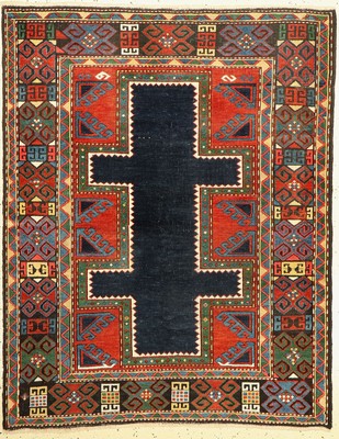 Antiker Talish Kazak, Kaukasus, Ende 19 Jhd., Wolle geknüpft auf Wolle, ca. 165 x 132 cm, (Seltenes Maß), EHZ: 3(guter Zustand).