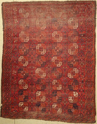 Antiker Ersari Hauptteppich, Turkmenistan, mitte 19 Jhd, Wolle geknüpft auf Wolle, mit Gülli-Göls, ca, 300 x 233 cm, EHZ: (Altersbedingter ...