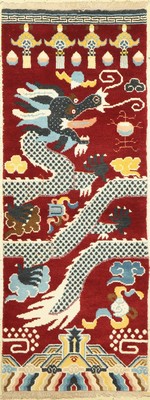 Säulenteppich(Drachen), Mongolai, 20 Jhd, Wolle auf Baumwolle, ca. 210 x 81 cm, EHZ: 2