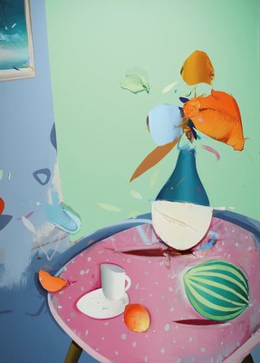 Roman Kochanski, geb. 1983 Essen, Studium ander Kunstakademie Düsseldorf, Meisterschüler bei Tomma Abts, hier: Stillleben aus Blumenvase, Tasse u. ...