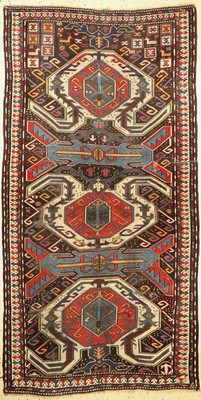 Lenkoran Kazak antik, Kaukasus, 19 Jhd., Wolle geknüpft auf Wolle mit Lenkoran Palmetten, ca, 250 x 130 cm, EHZ:3-4
