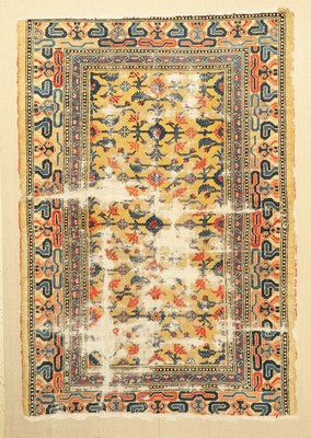 Früher gelbgrundiger Ning-Hsia, Westchina, Anfang 19 Jhd. Wolle geknüpft auf Baumwolle, ca. 190 x 134 cm, EHZ:(Fragment)