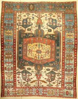 Weißgrundiger antiker Bakhschaisch, Nordwestpersien, 19 Jhd., ausdrucksstarkes Medallionauf weißem Grund, 4 grüngrundige Botehs in denEcken, ...