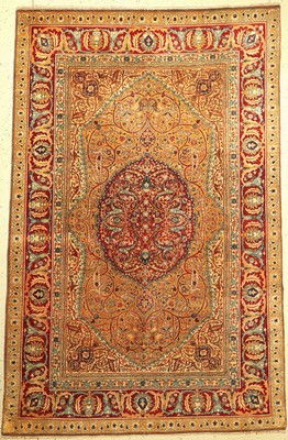 Antiker feiner Agra, Nordindien, um 1900, Korkwolle geknüpft auf Baumwolle, ca. 295 x 196 cm, EHZ:3(Altersbedingt guter Zustand)