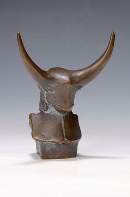 Gernot Rumpf, geb. 1941 Kaiserslautern, Stierkopf, Bronzeskulptur, signiert, H. ca. 15cm