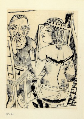 Max Beckmann , Im Atelier, Radierung, num. 15/80, ca. 20x14cm, PP, u.Gl., R. ca. 45x34cm