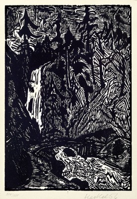 Erich Heckel, 1883-1970, Sturzbach, Holzschnitt, handsigniert und dat. 56, num. 224/255, ca. 37x25cm, u.Gl., R. ca. 56x41cm
