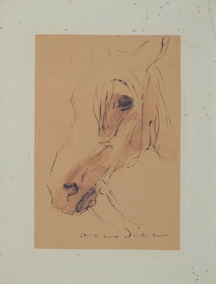 Otto Dill, 1884 Neustadt-1957 Bad Dürkheim, Pferdekopf, Tuschfederzeichnung, aquarelliert, handsigniert, leicht gebräunt, ca. 14x9.5cm, PP, u.Gl., ...