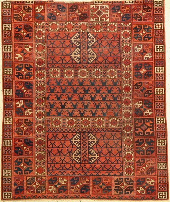 Antiker Uzbekischer Engsi, Uzbekistan, mitte 19 Jhd, Wolle geknüpft auf Wolle mit Kartschin Göls, ca, 195 x 160 cm, EHZ:4 (Alters-und ...