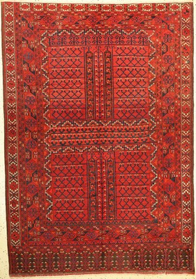 Antiker Ersari Engsi, Turkmenistan, mitte 19 Jhd., Wolle geknüpft auf Wolle mit Ersari Sainak, ca, 200 x 146 cm, EHZ:3(Altersbedingt guter Zustand)