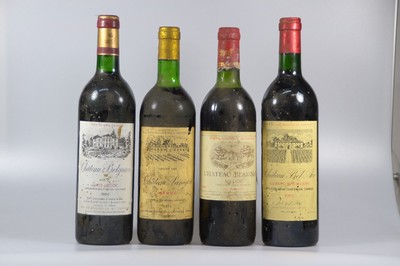 13 Fl. Bordeaux: 10 Fl. 1983 Ch. Blaignan, Medoc; 1986 Ch. Belgrave Haut Medoc und 1973 Ch. Panigon Medoc, mid shoulder bis top shoulder, nicht ...