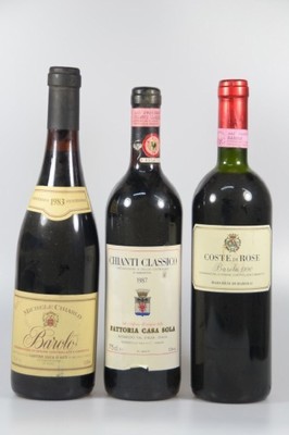21 Flaschen ital. Rotwein: 3 Fl. 1990 Coste di Rose, Barolo, 1 Fl. 1991 Montestefano Barbaresco; 1996 Brunello di Montalcino, 2005 Vino Nobile di ...