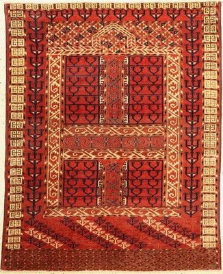 Antiker Tekke Engsi, Turkmenistan, 19 Jhd.,Wolle geknüpft auf Wolle, ca. 151 x 123 cm, EHZ: 2 (guter Zustand).