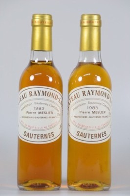 5 Fl. 1983 Chateau Raymond-Lafon, Sauternes, Pierre Meslier, 375 ml, top shoulder, nicht verkostet, aus einer Weinkellerauflösung