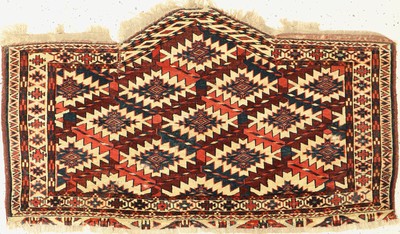 Antiker Yomud Asmalyk, Turkmenistan, 19 Jhd., Wolle geknüpft auf Wolle, ca. 120 x 68 cm, EHZ:(Altersbedingter Zustand).