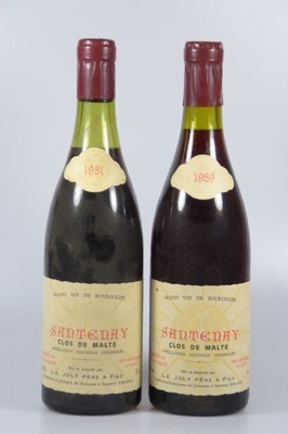 6 Flaschen 1989 und 2 Fl. 1981 Santenay, Clos de Malte, L.E. Joly Pere & Fils, 75 cl, etwas Schwund, l. Alters- und Gebr.-spuren, nicht verkostet, ...