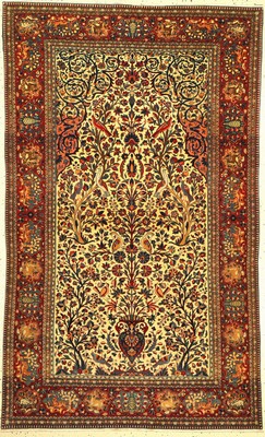Antiker Keschan Dabir Sanayeh, Persien,um 1910, Korkwolle geknüpft auf Baumwolle, ca, 205 x 125 cm, EHZ:2-3(guter Zustand).