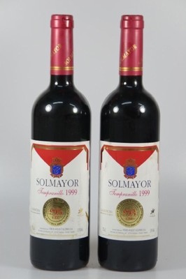 6 Fl. Solmayor, Tempranillo 1999, La Mancha, Toledo Spanien, 75 cl, into neck, Etiketten z.T. verschmutzt, bzw. Alters- und Gebr.- spuren, nicht ...