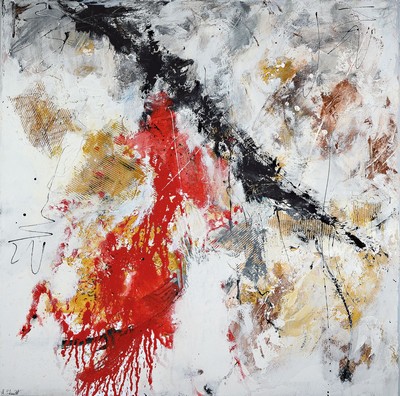 Marion Schmidt, geb. 1963 Eschwege, Tanz auf dem Vulkan, Acryl/Lwd, links unten signiert, ca. 80x80cm