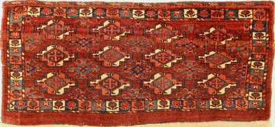 Antiker Yomud Torba, Turkmenistan, 19.Jhd, Wolle geknüpft auf Wolle, ca. 117 x 55 cm, EHZ: 3(Altersbedingt guter Zustand).