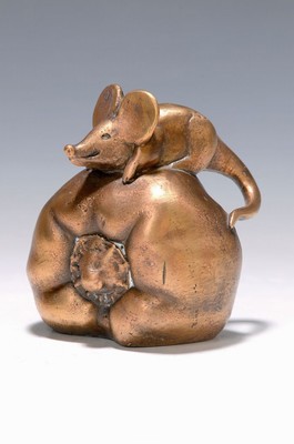 Gernot Rumpf, geb. 1941 Kaiserslautern, Bronzeskulptur, "Paprika-Maus", Strehle Kunstguss, monogrammiert, 10 x 9 cm