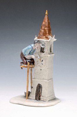 Porzellanfigur, Lo Scricciolo Mailand, 1980er Jahre, Der Uhrmacher, von Adriano Colombo (geb. 1940), filigrane detaillierte Arbeit, polychrom ...