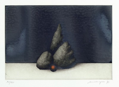 Friedrich Meckseper, geb. 1936, 4 Farblithographien, 1x sign. und dat. 78, num. 218/260, ca. 46x35cm, u.Gl., R. ca. 79x59cm; ein Labyrinth, signiert ...