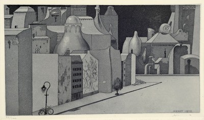 Axel Arndt, 1941 Berlin-1998 Waiblingen, 2 Aquatintaradierungen, surrealistische Stadtansichten, beide handsigniert, num. 22/100, je ca. 8x14cm , ...