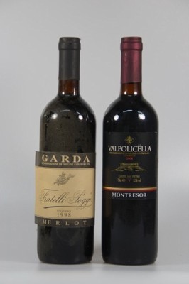 9 Fl. Rotwein Italien: 4 Fl. Righetti Valpolicella; 1 Fl. Garda Fratelli Poggi Merlot 1998; 2 Fl. 1990 Lamborghini Colli del Trasimeno, alle upper ...