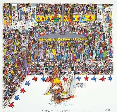 James Rizzi, 1950-2011, 3D-Konstruktion, "The Champ", handsign., num. 292/350, dat. 1992, ca. 28,5x30 cm