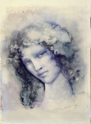 Jean Paul Cleren, geb. 1940, Visage bleu, Aquarell/Papier/Karton, re. u. signiert, leichte Alters- und Gebr.spuren, teilweise l. gebräunt, ca. 41 x ...