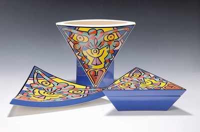 Keith Haring, Spirit of Art, Kunst Kollektion von Villeroy & Boch, komplette Serie aus drei Kunstobjekten: Centerpiece, Sculpture und Box, Edition ...