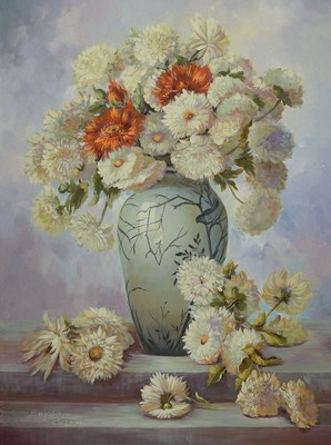 Petra Magister-Caloja, geb. 1955, Stillleben mit Astern, Öl/Lwd, links unten signiert, ca. 80x60cm, R. ca. 94x74cm