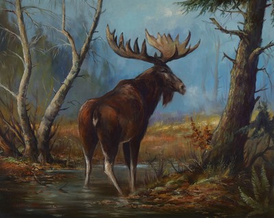 Peter Stephan, 1927 St. Petersburg-2014 Weinheim, Elch im Moor, Öl/Lwd, links unten signiert, ca. 80x100cm, R. ca. 92x112cm