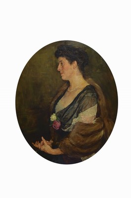 Max Slevogt, 1868 Landshut bis 1932 Neukastel,"Damenbildnis", Dreiviertelpoträt einer Dame mit Rosen u. Pelzstola, große Virtuosität in ...