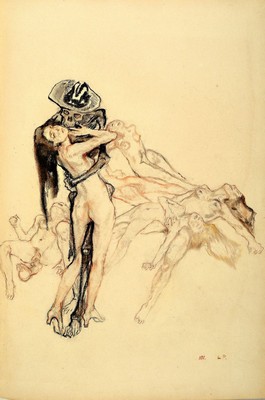 Leo Putz, 1869 - 1940, 14 Original-Erotik-Zeichnungen, komplette Serie/Mappe mit handgeschriebenem Kommentar von Leo Putz, jeweils unten rechts ...