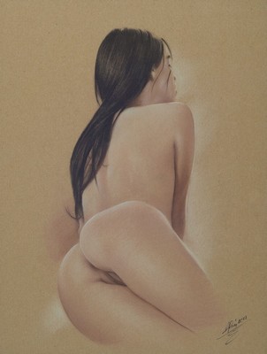 Denis Prenzel, geb. 1971, Pastellzeichnung auf dickem Papier, handsigniert, datiert 2021, "Irina", ca. 30 x 40 cm, der Künstler wurde in ...