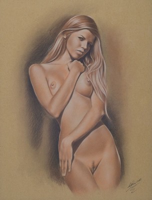 Denis Prenzel, geb. 1971, Pastellzeichnung auf dickem Papier, handsigniert, datiert 2021, "Jessie", ca. 30 x 40 cm, der Künstler wurde in ...