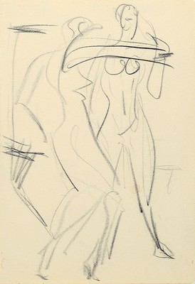 Ernst Ludwig Kirchner, 1880 - 1938, schwarze Kreidezeichnung, "zwei weibliche Akte", nach 1930, Blattgr. 29.7 x 20.5 cm, WVZPresler 159, ...