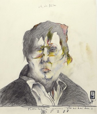 Horst Janssen, 1929 - 1995, Farbkreide und Graphit auf feinem Büttenpapier, es handelt sich um eine Selbstporträt-Bleistiftzeichnung, die Horst ...