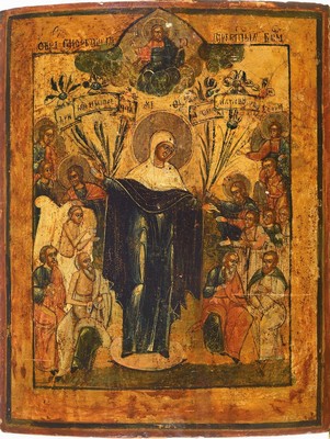 Ikone, Russland, 2.H.20.Jh., Assumptio-Mariä Himmelfahrt, Tempera auf Holz, rest., Alterssp., ca. 45x33 cm