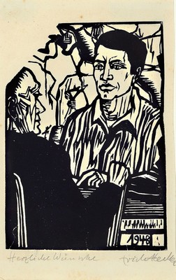 Erich Heckel, 1883-1970, Gespräch, Jahresblatt 1948, Holzschnitt, handsigniert, ca. 17x13cm, PP, u.Gl., R. ca. 31x25cm