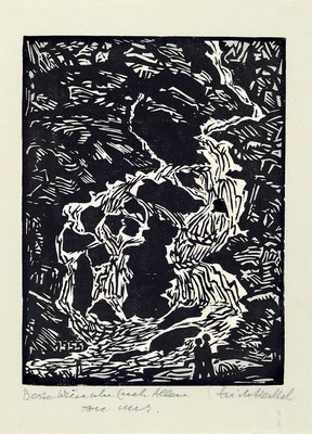 Erich Heckel, 1883-1970, Jahresblatt 1955, Holzschnitt, handsigniert, handschriftl. Widmung: Beste Wünsche euch allen von uns, ca. 17x13cm, PP, ...